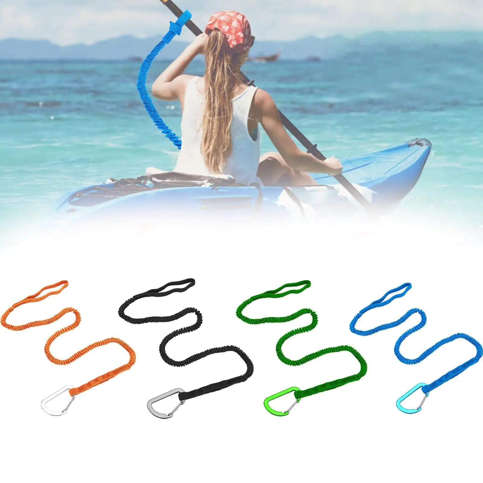 Guinzaglio per pagaia per kayak, supporto per canna da pesca, cinturino estensibile 150 cm-210 cm