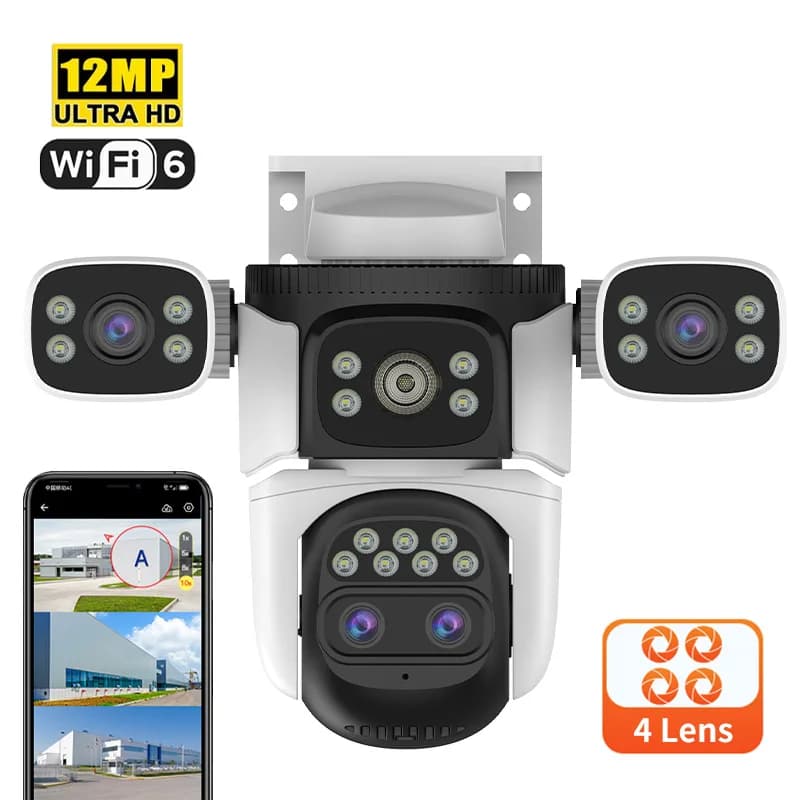 12MP O-Kam APP 10X Zoom Four Lens WIFI IP Dome Camera Full Color AI Humanoid Detection Wireless PTZ Home Security CCTV Monitor
