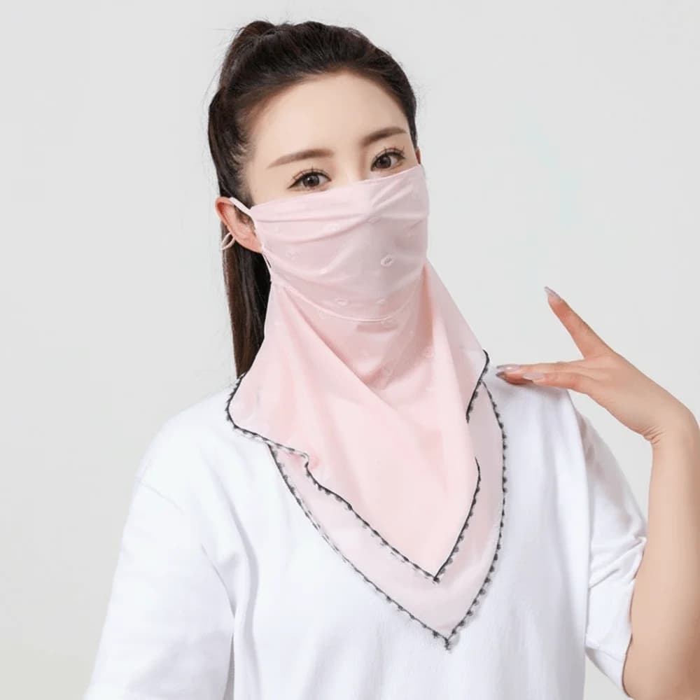 Maschera Semplice Elastica in Seta Ghiaccio, Velo Sottile in Pizzo Protettivo Solare, Copricollo, Sciarpa Triangolare Estiva