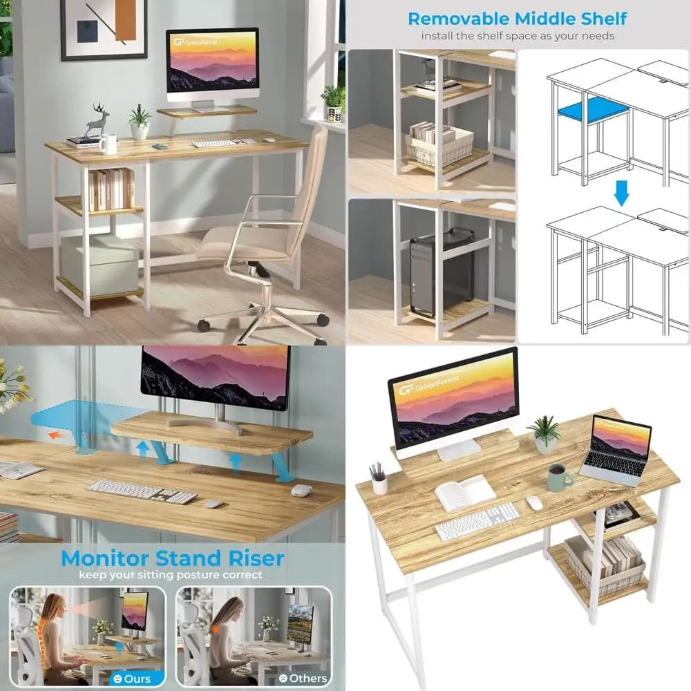 Scrivania compatta Oak 39 con supporto per monitor e ripiano reversibile per l'efficienza dell'ufficio domestico