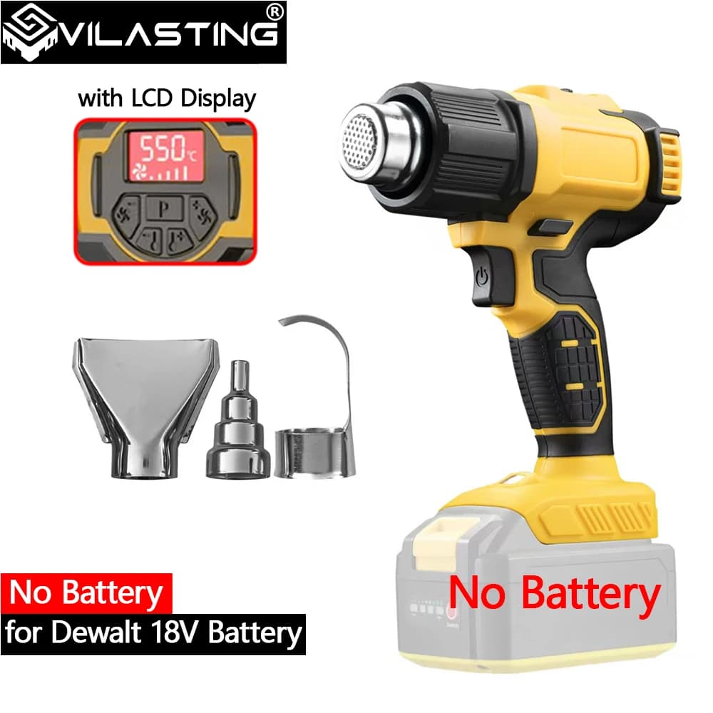 Pistola ad Aria Calda VILASTING con Temperatura Regolabile, Senza Fili, Elettrica, con Ugelli e Display LED, Compatibile con Batteria Milwaukee 18V