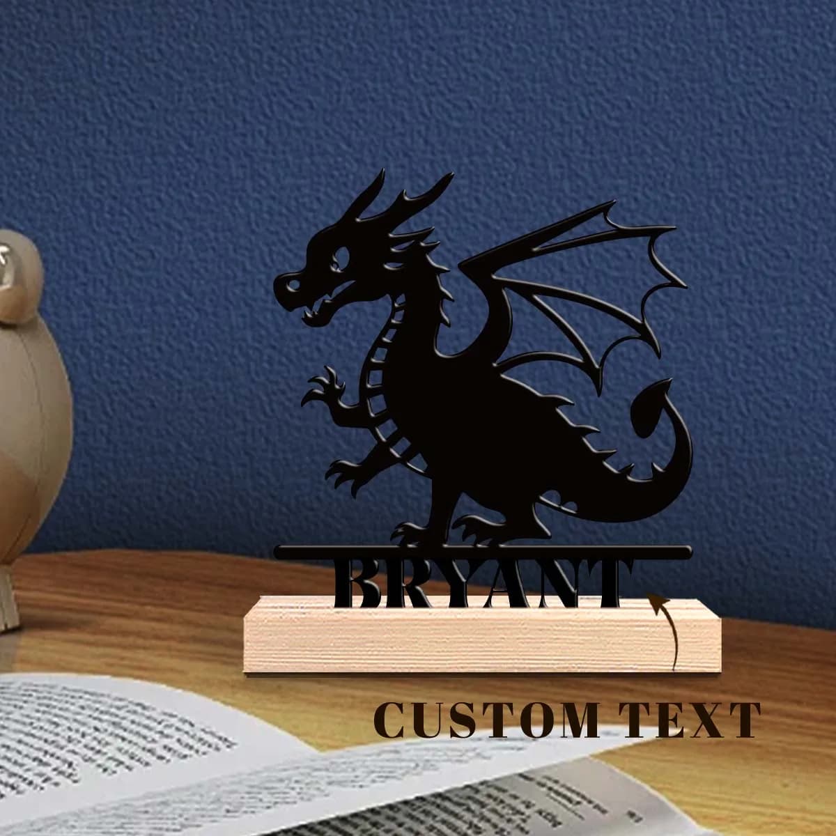 1pc Interesting Desktop Metal Statues Custom Content Equipped with Wooden Base Home and Office Decorations,Christmas Gifts