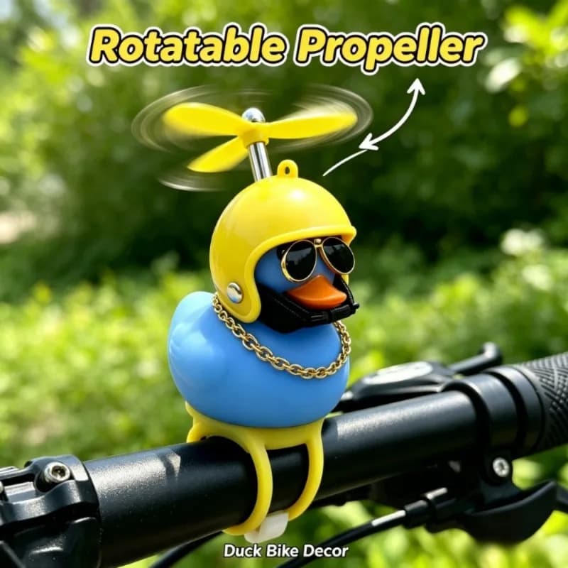 1Pc Cute Blue Bike Duck With Helmet twirling Propeller Ornament Bicycle Handlebar Decor For E-Bike Electric Scooter Motorcycle