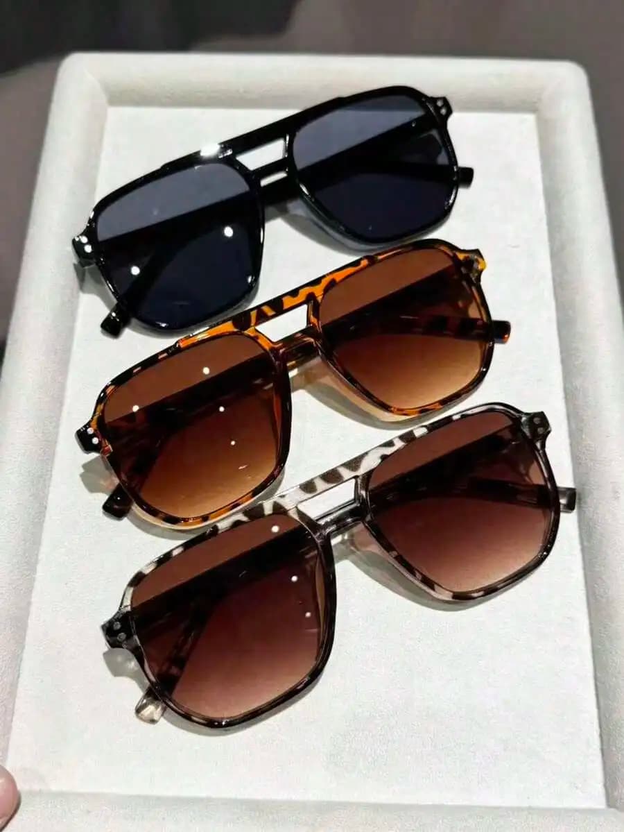 Set di 3 occhiali da sole geometrici a doppia lente da donna - Occhiali da sole in plastica per vacanze tropicali e fotografia di strada, design unico di alta gamma, ideali per feste estive e vacanze