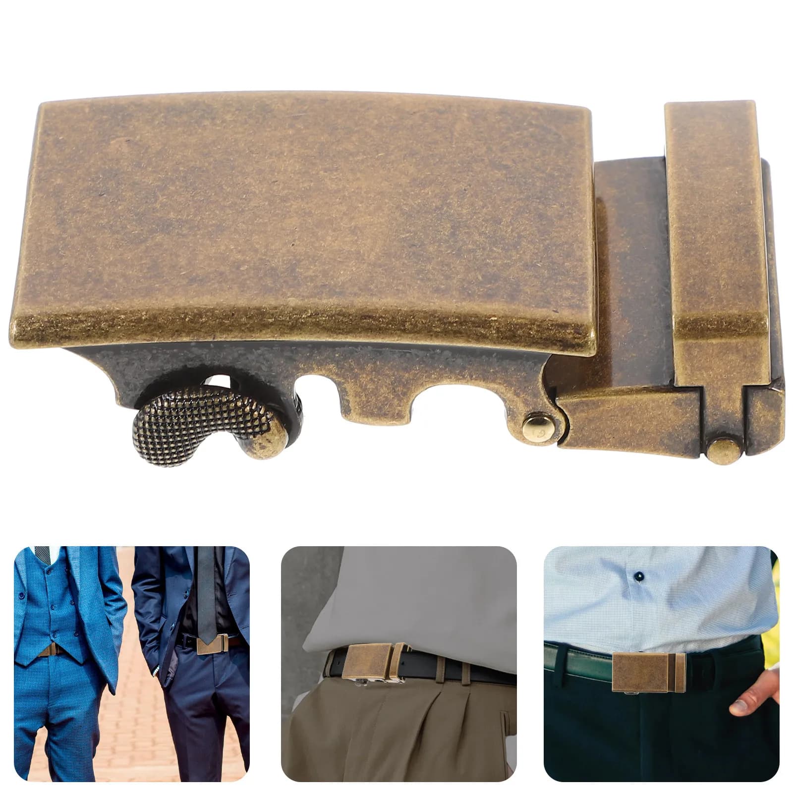 Men's Scratch Resistant Automatic Belt Buckle Light Brown Alloy Finish Fits Straps Business Office Wear Ratchet Belt