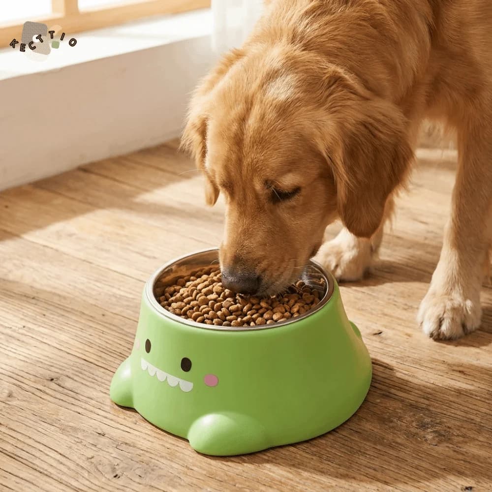 15 ° Ciotola per Animali Domestici a Forma di Dinosauro Inclinata, Antiscivolo e Antisgocciolamento, Ciotole per Cibo e Acqua per Gatti in Acciaio Inossidabile Rimovibili