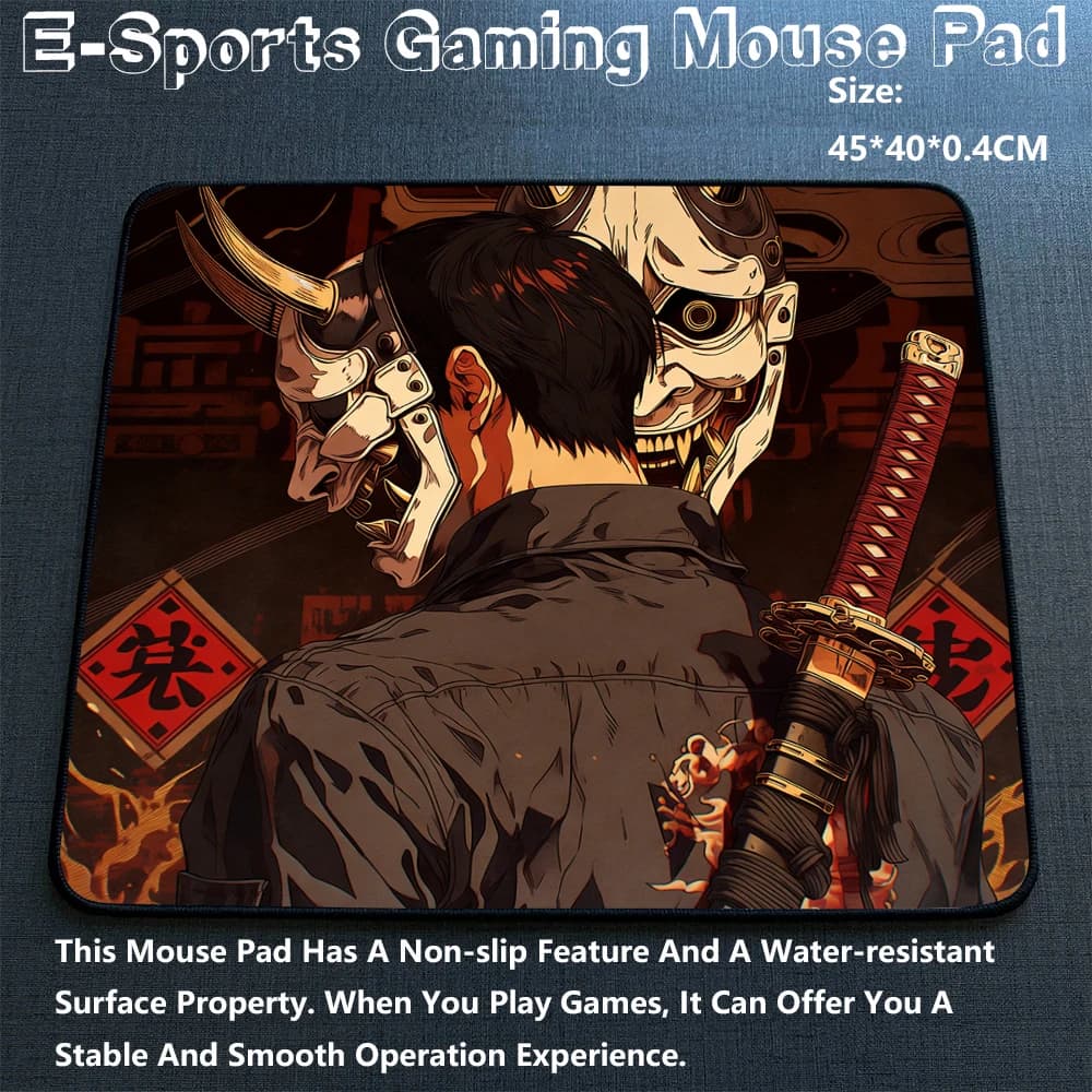 Tappetino per mouse da gioco con maschera Oni Samurai giapponese, tappetino per mouse in gomma antiscivolo impermeabile, tappetino per mouse professionale con superficie ultrafine