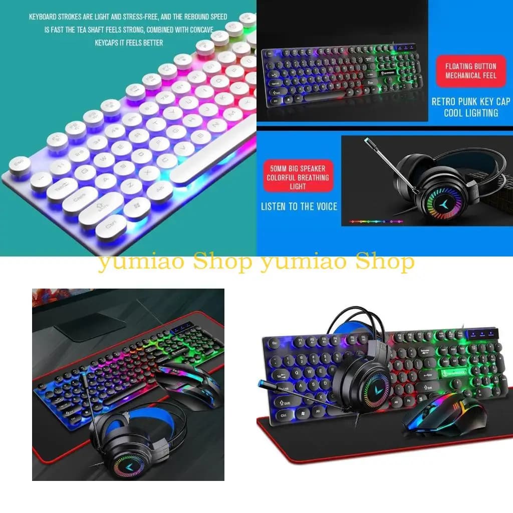 587B Tastiera da gioco 4 in 1 Cuffie e mouse Combo 104 tasti Tastiera da gioco ergonomica Mouse da gioco Cuffie stereo da gioco