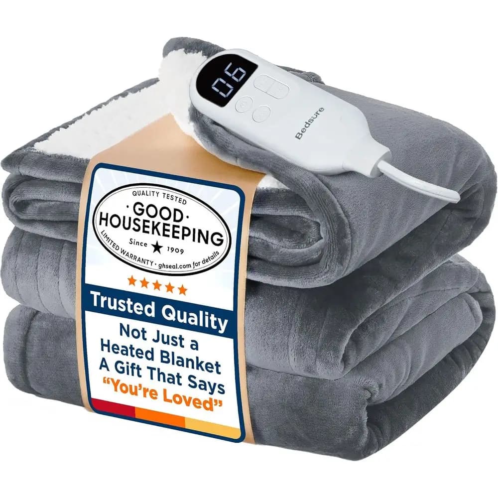 Coperta Elettrica Full Size con Funzione di Preriscaldamento - 6 Impostazioni di Tempo e 6 di Calore, Ideale come Regalo (72x84 pollici, Grigio)