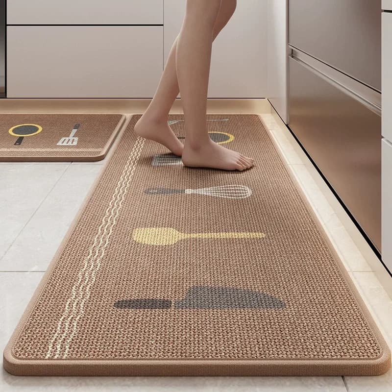 Designed linen kitchen mat, kitchen mat that absorbs water and oil, non-slip rubber support, bath mats