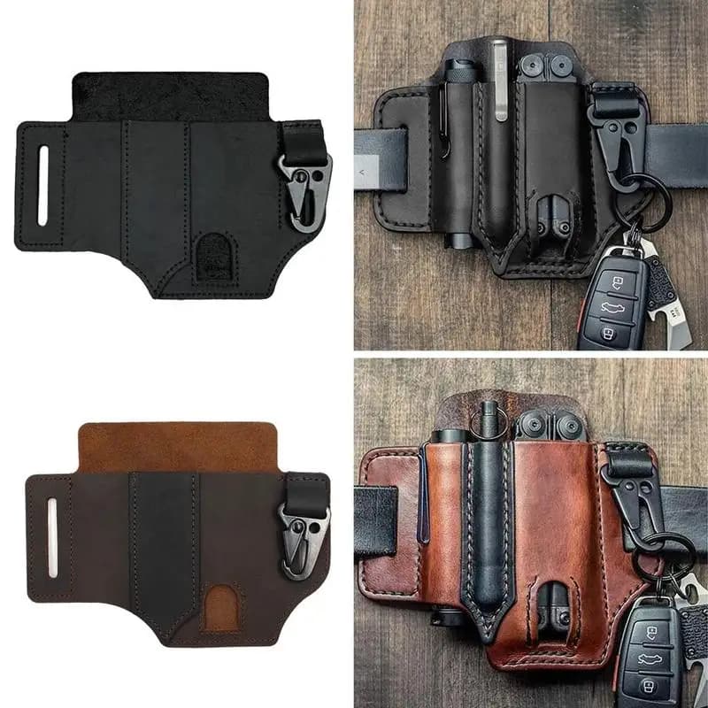 Guaina Multitool per cintura fodero in pelle per uomo EDC Pocket Organizer Tool Pouch con portapenne portachiavi