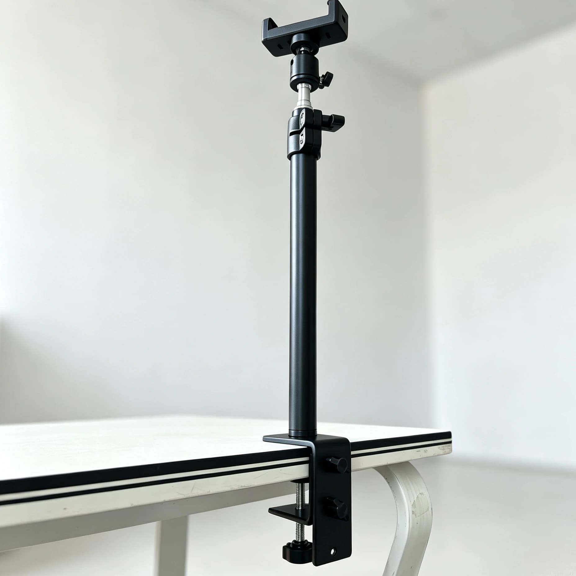 Desk Camera Mount Stand, Adjustable Aluminum Alloy Tabletop C-Clamp Stand with 360° Ball Head and Phone Clamp, Extendable 17-51c