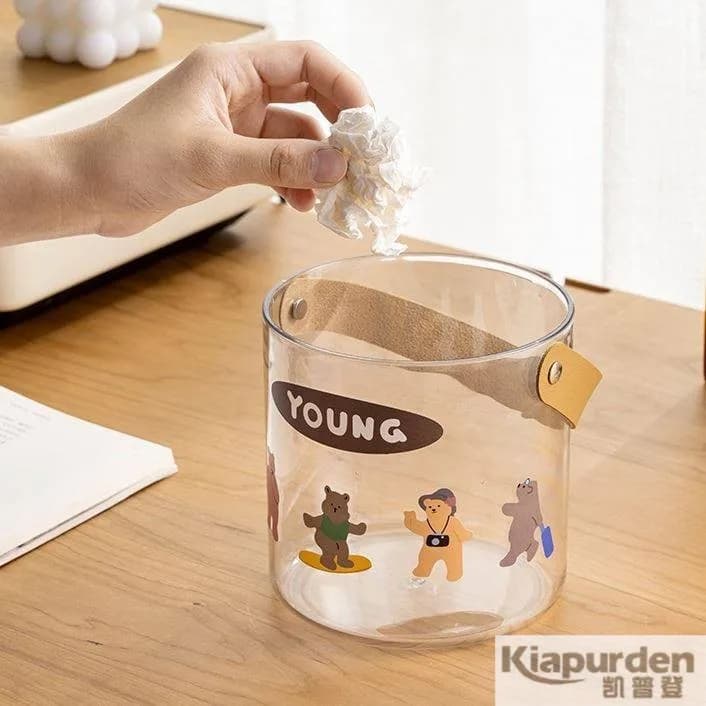 Cute Desktop Trash Can Office Living Room Coffee Table Car Mounted Classification Storage Paper Basket Plastic round Body