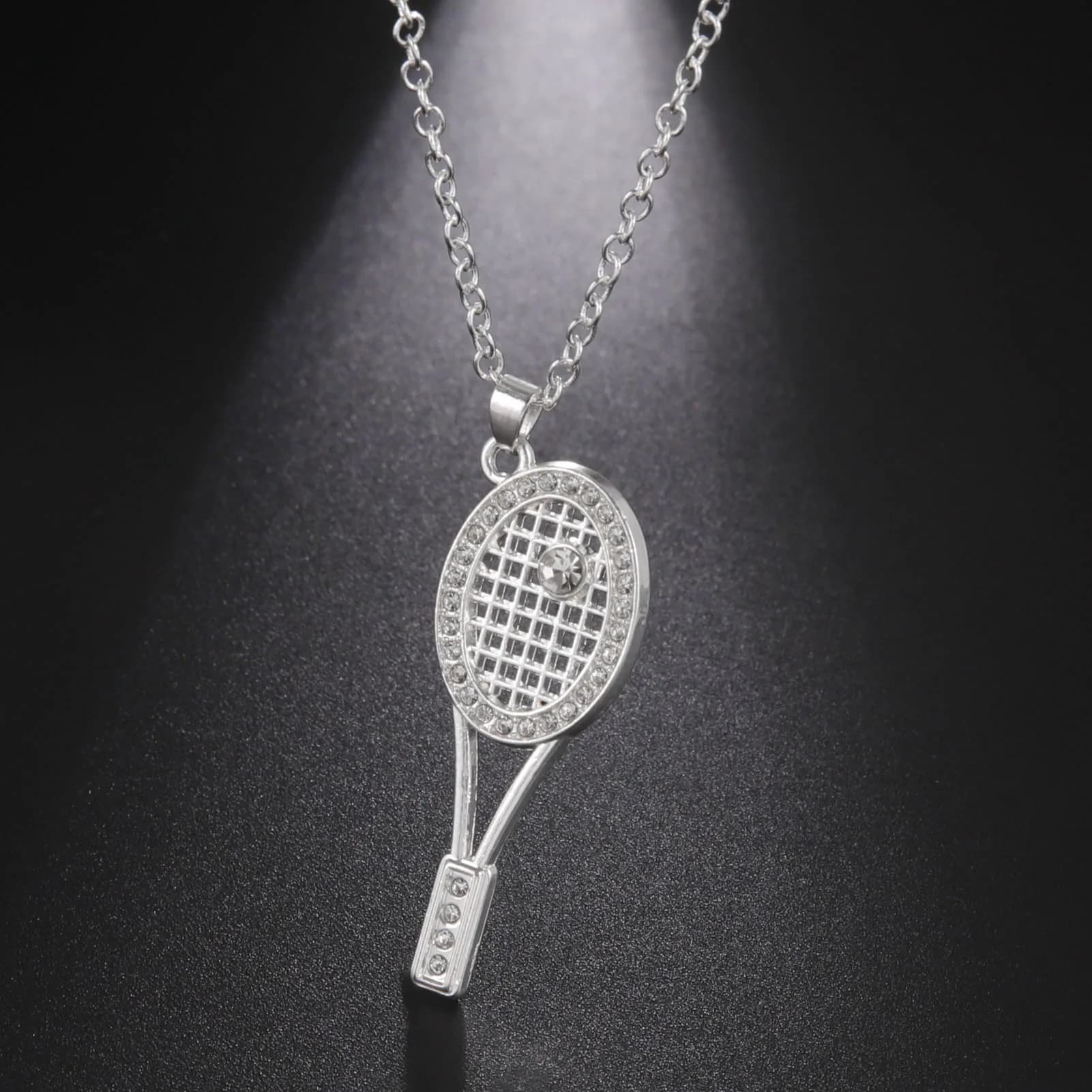 HIPEE Zinc Alloy Fashionable Polished Crystal Tennis Pendant Necklace for Women and Girls, Sports Series, Pendant Necklaces, Party Jewelry