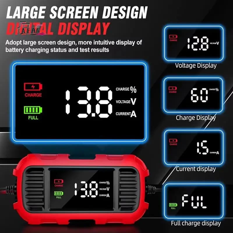 AEA6-12V 2A Car Charger Digital Display Smart Battery Charging Tool Maintenance Charger Car Truck Holder US-PLUG