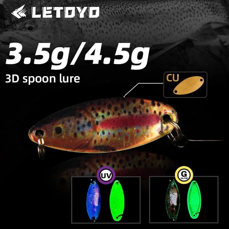 LETOYO 3.5/4.5g 3D Cucchiaio Richiamo UV Esca Luminosa D'acqua Dolce Spinner Esca Esca Artificiale Trota Richiamo Bass Fishing Lure Area Trota