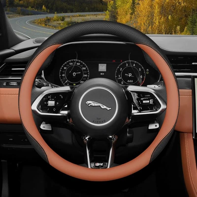 New For JAGUAR Car Steering Wheel Cover Nappa Leather Ultra Thin anti‑slip Fit F‑PACE E‑PACE I‑PACE F‑TYPE XE XF Car Accessories