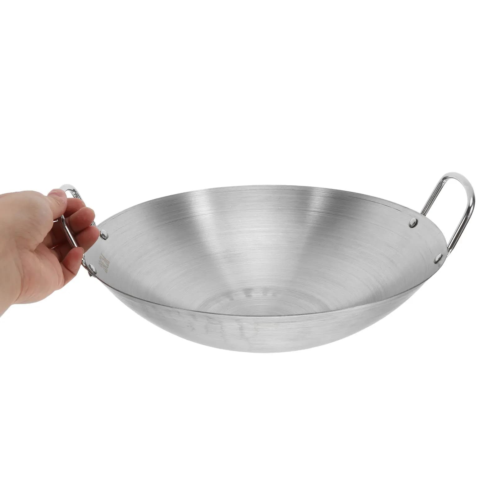 Stainless Steel Wok Round Bottom Kitchen Fry Pan Double Handle Multi-Functional Pot for Home Cooking Large Capacity Easy Clean