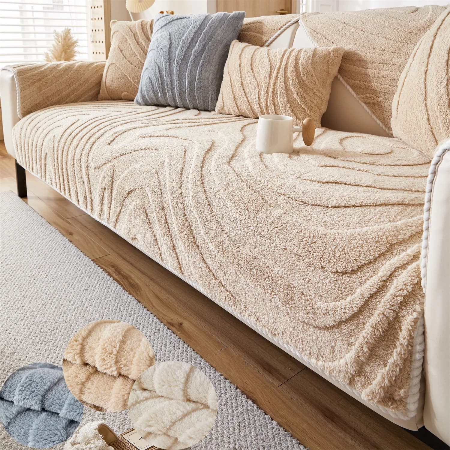 Geometric Lines Jacquard Soft Thicken Tuffed Fleece Sofa Towel Blanket for Living Room Cover Machine Washable Pet Friendly