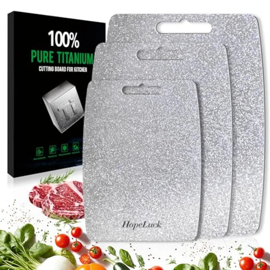 Set di 3 Taglieri in Titanio Puro al 100% per Cucina, Taglieri in Metallo Leggero a Doppio Lato per Alimenti