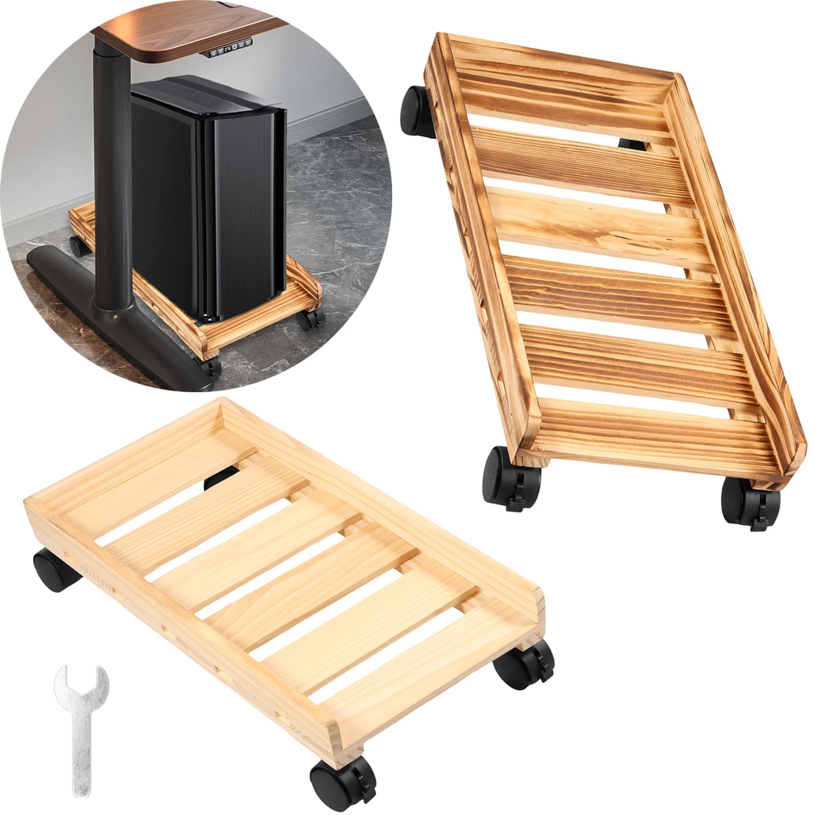 Wooden Computer Tower Cart with Wheels Open Frame Design PC Case Stand Ventilated Cart Practical Computer Tower Mobile