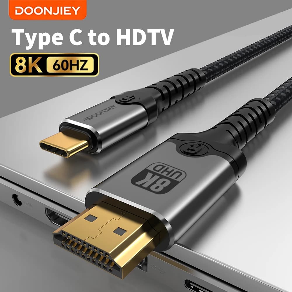 USB C to HDMI-Compatible Cable 8K@60Hz 4K@120Hz Type C to HDTV Cable for TV Converter MacBook Air iPad USB-C TO HDTV