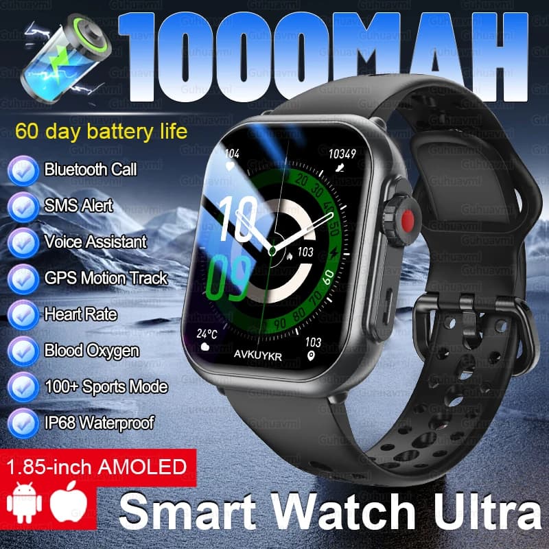 2026 Nuovo Orologio Ultra 2 Moda Astuto Della Vigilanza Delle Donne Degli Uomini 1000 mAh Batteria 1.85 ''AMOLED Schermo Impermeabile Chiamata Bluetooth Smartwatch