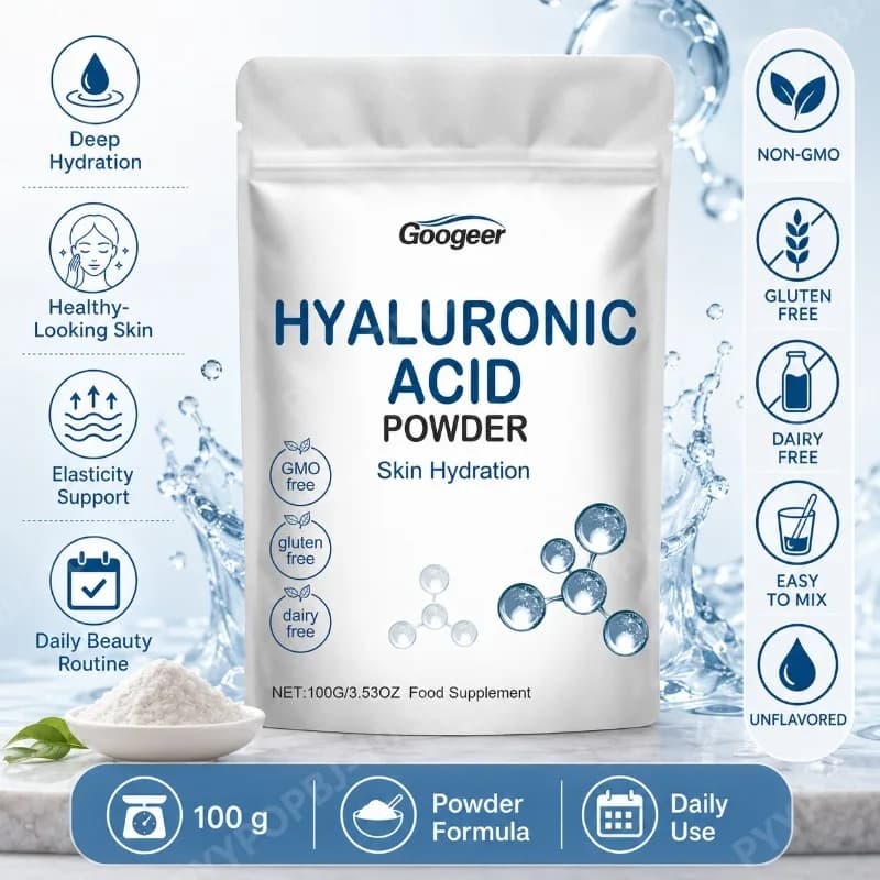 Googeer Hyaluronic Acid Powder with Soy Protein Calcium Daily Wellness Support Unflavored 100g