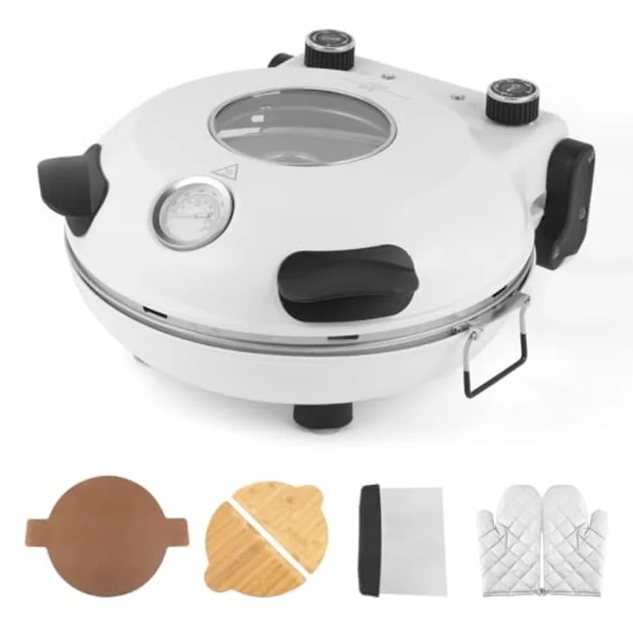 Forno Elettrico da Banco per Pizza da 12 Pollici con Pietra in Ceramica, Doppi Controlli di Temperatura Regolabili, Include 4 Utensili per Pizza LMR-Wh