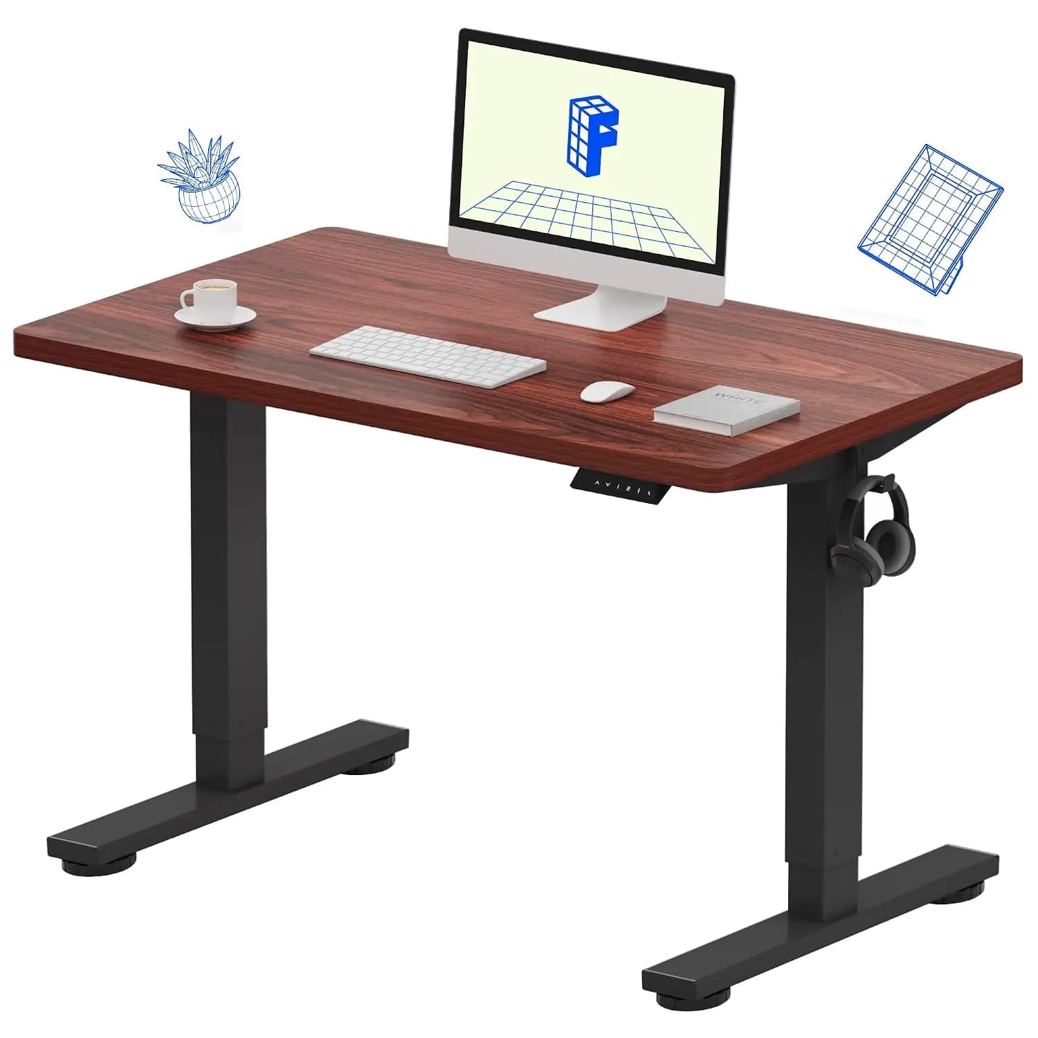 Electric Standing Desk Adjustable 4 Memory Presets 176 LBS Stable Quiet Seamless Home Office Dual Monitors 40"x24", Customized