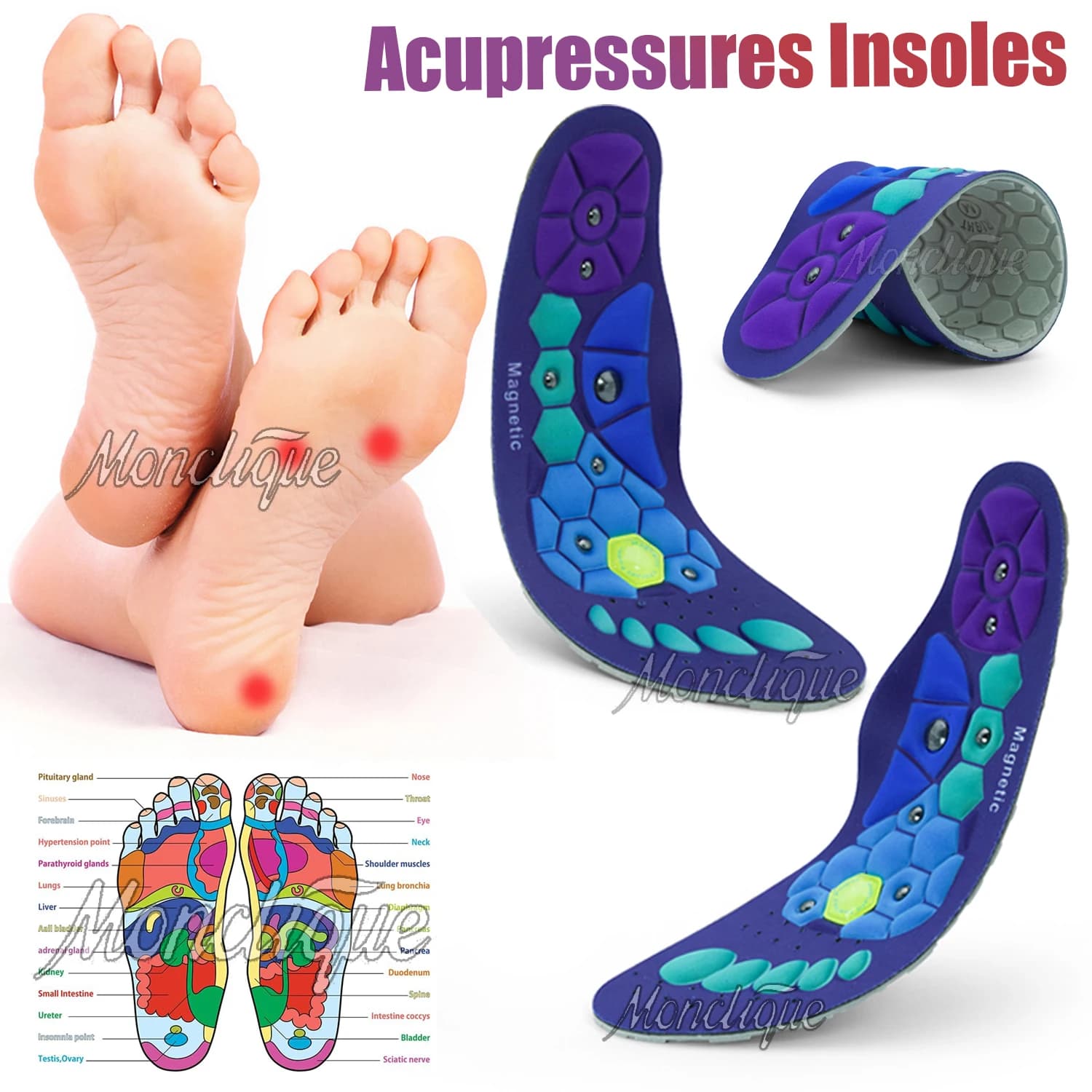 Soletta sportiva magnetica medica 4D Scarpe da digitopressione super morbide Suola per piedi Assorbimento degli urti Supporto per arco plantare ortopedico