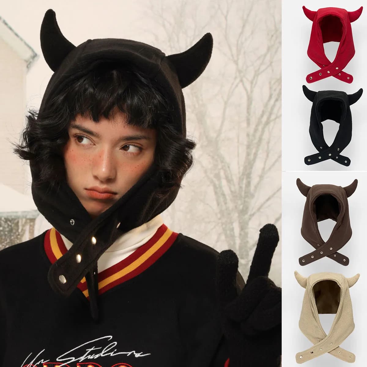 Giappone Yabi Carino Orecchie da Diavolo Corno di Mucca Thunderbolt Cappello Donna Autunno Inverno Caldo Pelle Scamosciata Protezione per le orecchie Set Testa Cap Y2K Berretti
