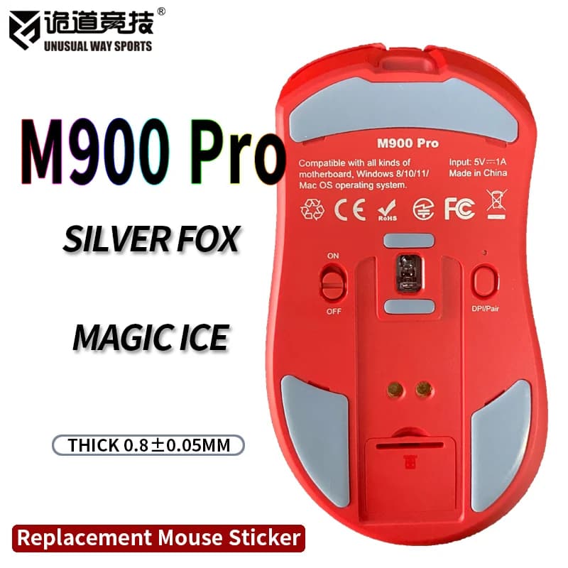 InsolitoWaySports Mouse Pattini Piedi M900 Pro Superficie ribaltabile PTFE Anti collasso Multistrato Magic Ice Silver Fox
