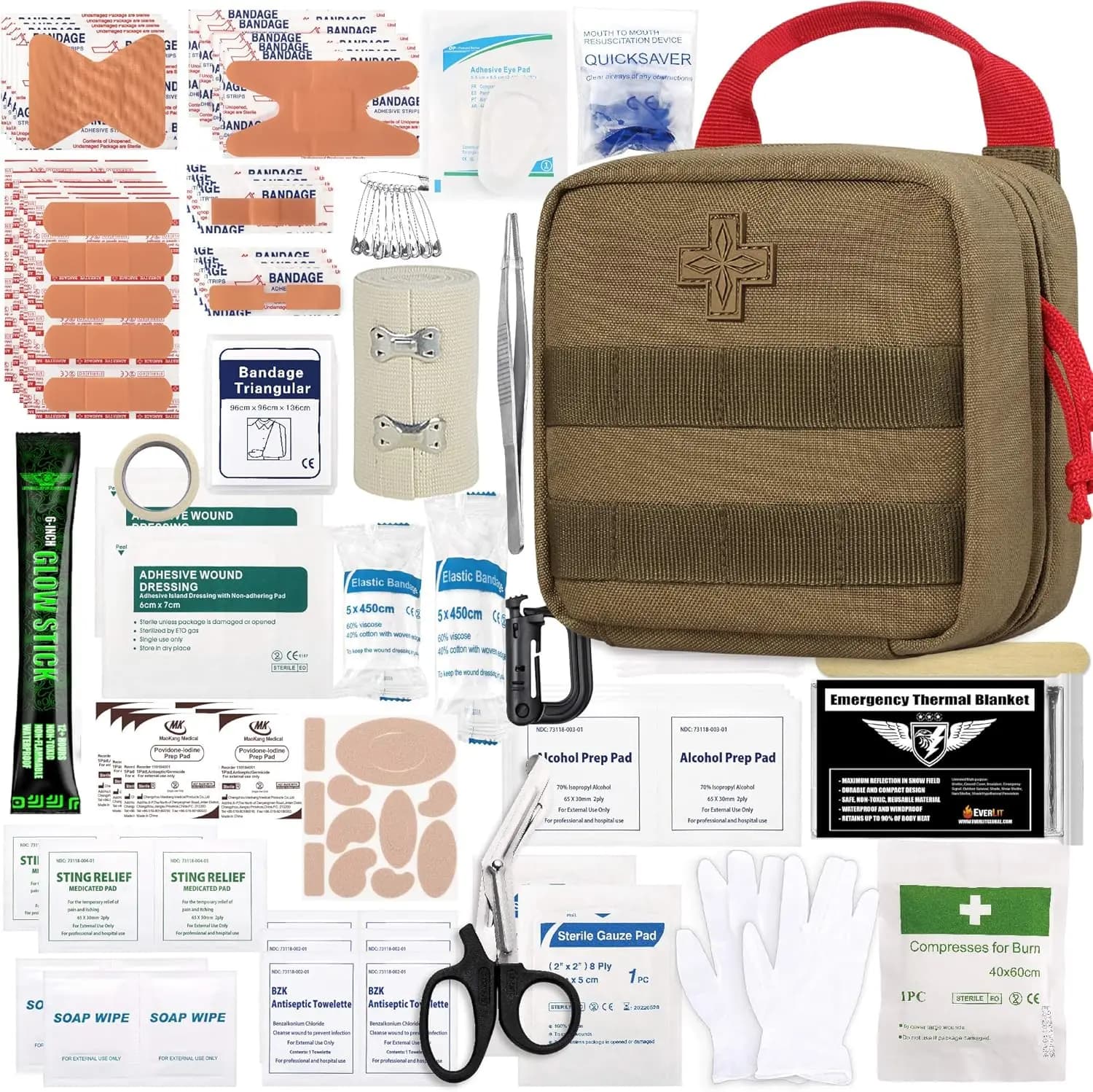 Kit di Pronto Soccorso Tattico 180 Pezzi, Borsa IFAK Molle EMT, Forniture di Emergenza per Campeggio e Avventure all'Aperto