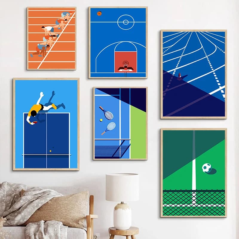 Wall Art Canvas Painting Basket Calcio Tennis Court Pool Nordic Poster e stampe Immagini a parete per la decorazione del soggiorno