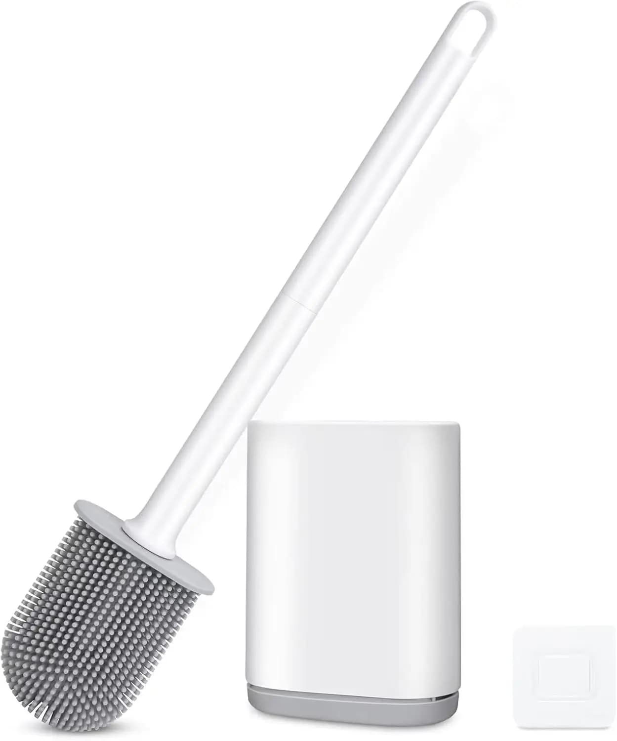 Silicone Toilet Brush and Holder Bendable Efficient Cleaning Wall Mounted Toilet Bowl Brush with Long Handle Brush Head and Sili