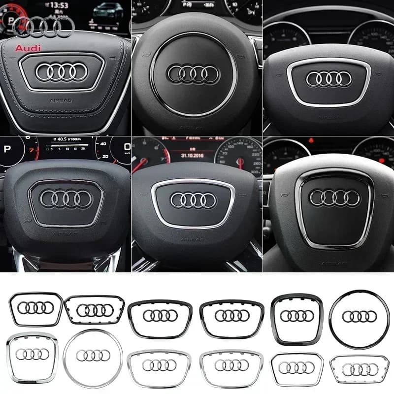 Adesivo Logo Emblema Centrale Volante Auto per AUDI, Cornice Decorativa Anello Copertura Badge Accessori Auto Q5 Q3 Q7 A3 A4 A6 S3