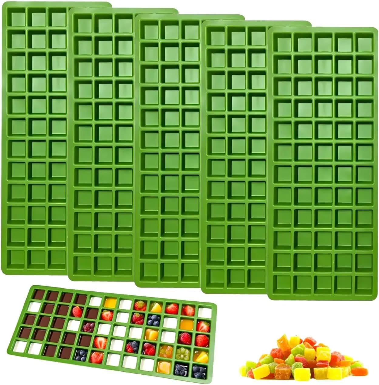 Set di 5 Stampi in Silicone Senza BPA per Liofilizzatore, Vaschette Quadrate Medie, Riutilizzabili per Frutta, Verdura, Cubetti di Ghiaccio, Cioccolato e Caramelle