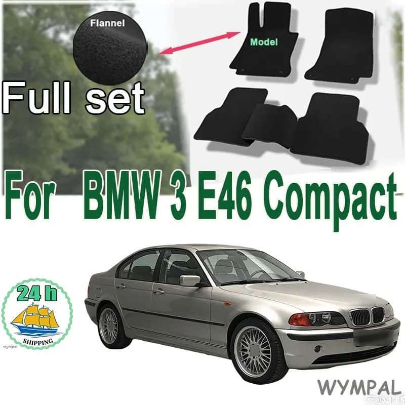 "Velour front rugs for BMW 3 E46 Compact Coupe Sedan station wagon touring (1998-2007) -Black Odorless Flame retardant