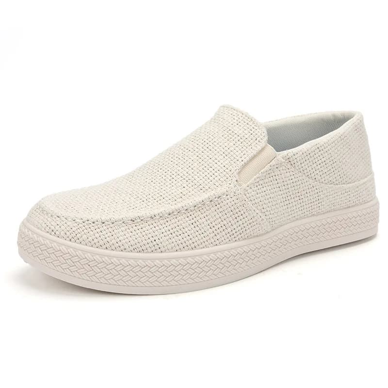 Men Linen Slip On Loafers Breathable Woven Fabric Upper Wear Resistant Rubber Sole Casual Daily Walking Flat Shoes
