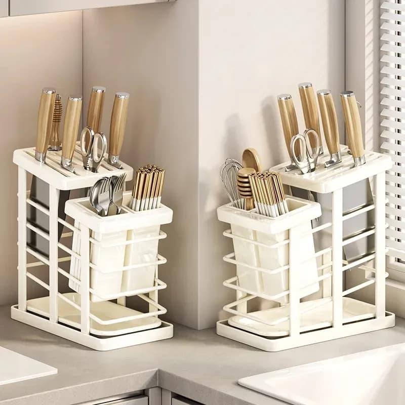 Kitchen Knife Holder Countertop Multi-functional Shelf Household Chopstick Cage Integrated Kitchen Knife Drain Storage Rack