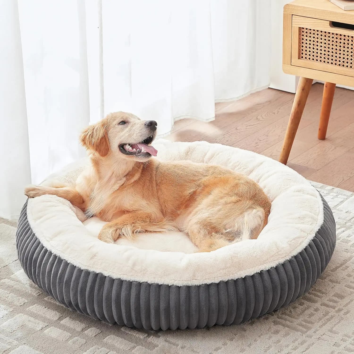 Cuccia per cani a forma di ciambella grande da 36 pollici - Cuccia rotonda calmante per animali domestici con rivestimento rimovibile e lavabile, adatta a cani fino a 80 libbre