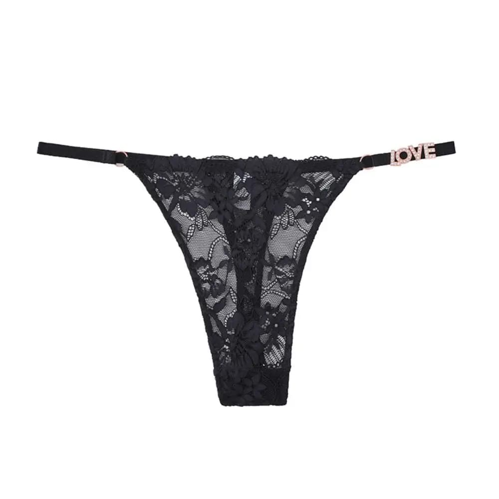 Slip in pizzo con strass a forma di lettera, senza cuciture, da donna, in rete, a vita bassa, con cinturino sottile, perizoma, lingerie