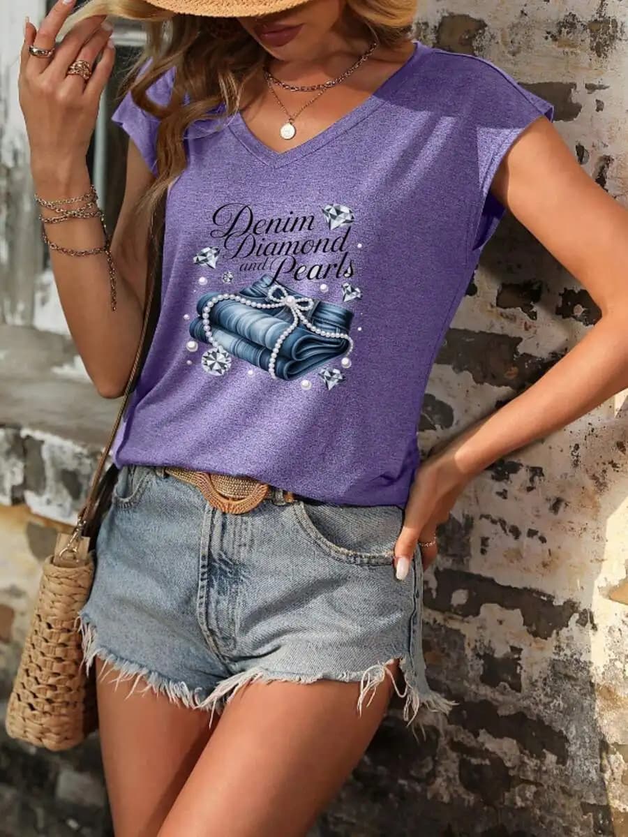 T-shirt da donna in cotone lavorato a maglia tinta unita, top casual streetwear