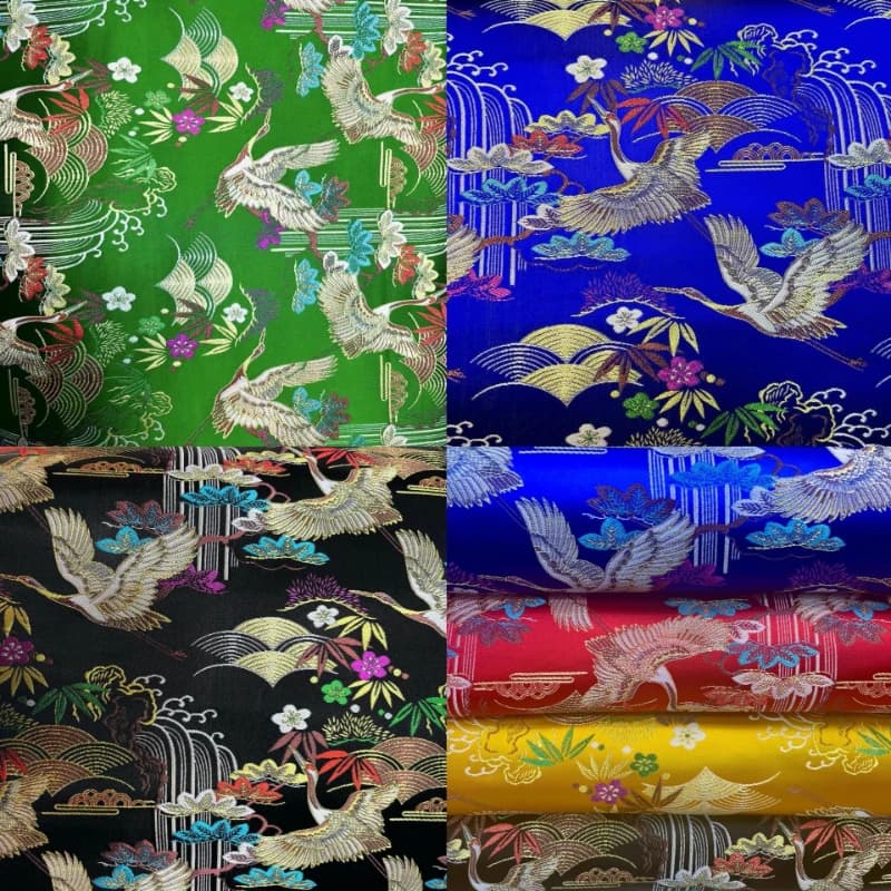 Red-crowned Crane-patterned Jacquard Brocade Fabric Ethnic-style Silk Fabric for DIY Cheongsam Tang Suit Wedding Dress Bags