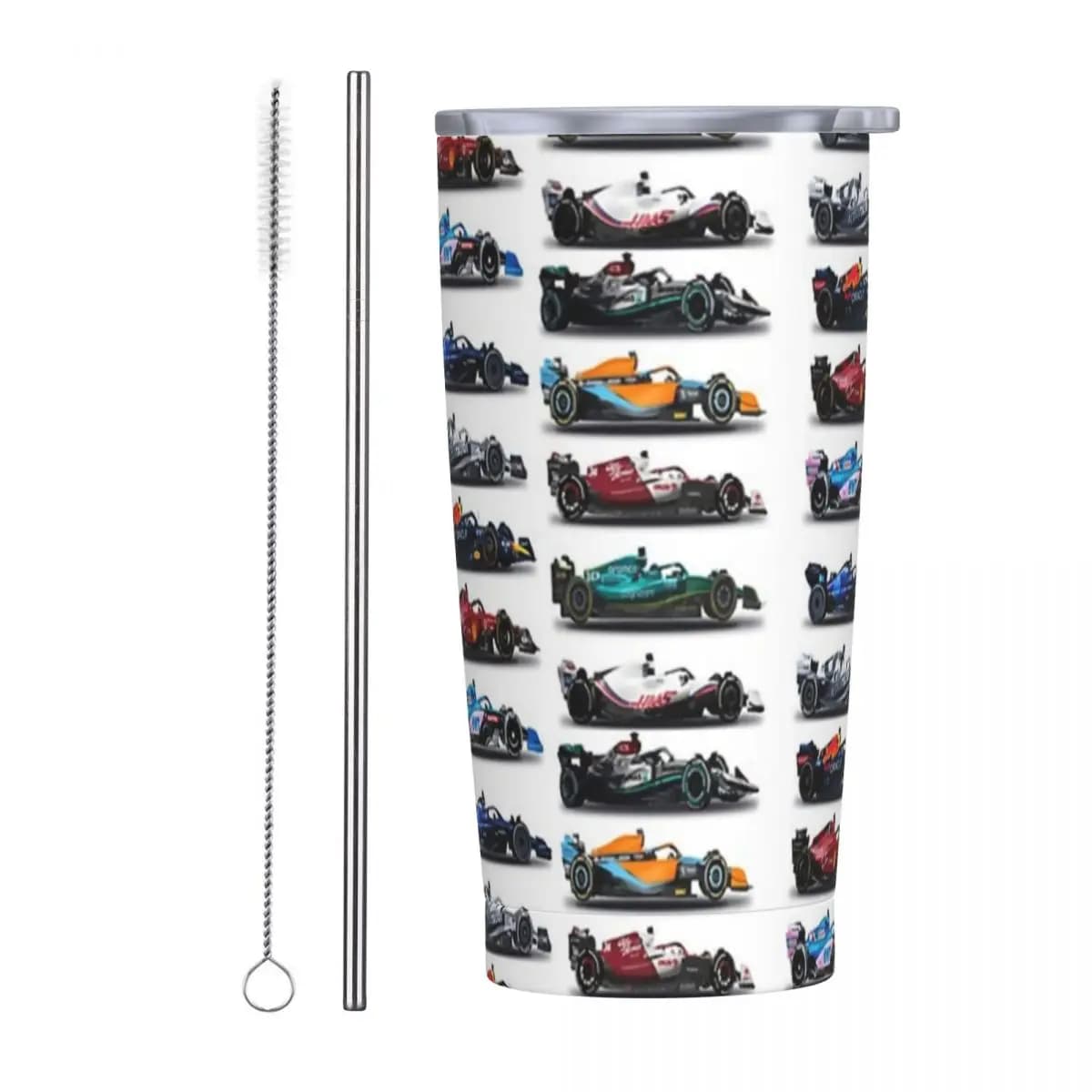 F1 All Cars 2022 Bicchiere in acciaio inossidabile Tazze isolate sotto vuoto Tazze termiche fredde Paglia con coperchio 20 once