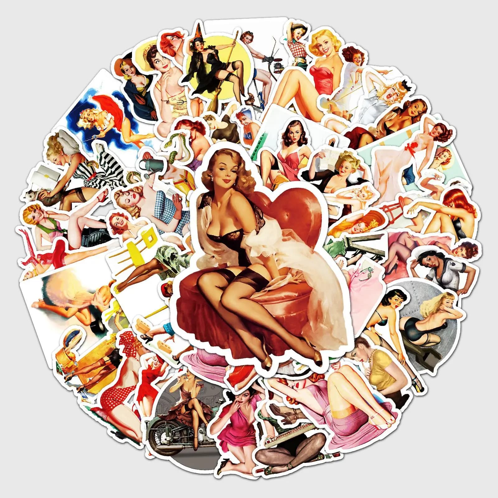 10/30/50 Pezzi Adesivi Retrò con Ragazze Pin-Up Sexy, Decorazioni Graffiti per Telefoni, Skateboard, Valigie, Quaderni