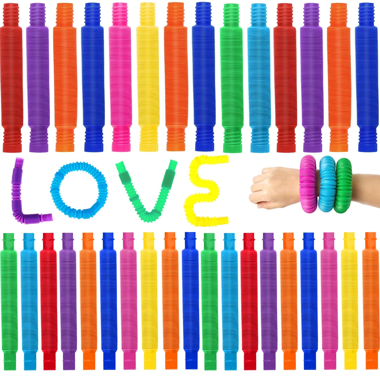 10/20/30PCS Colorato Pop Tubo Arcobaleno Agitarsi Giocattoli Tubo Telescopico Alleviare Lo Stress Giocattoli di Plastica Tubo di Stretch Giocattolo di Decompressione regalo