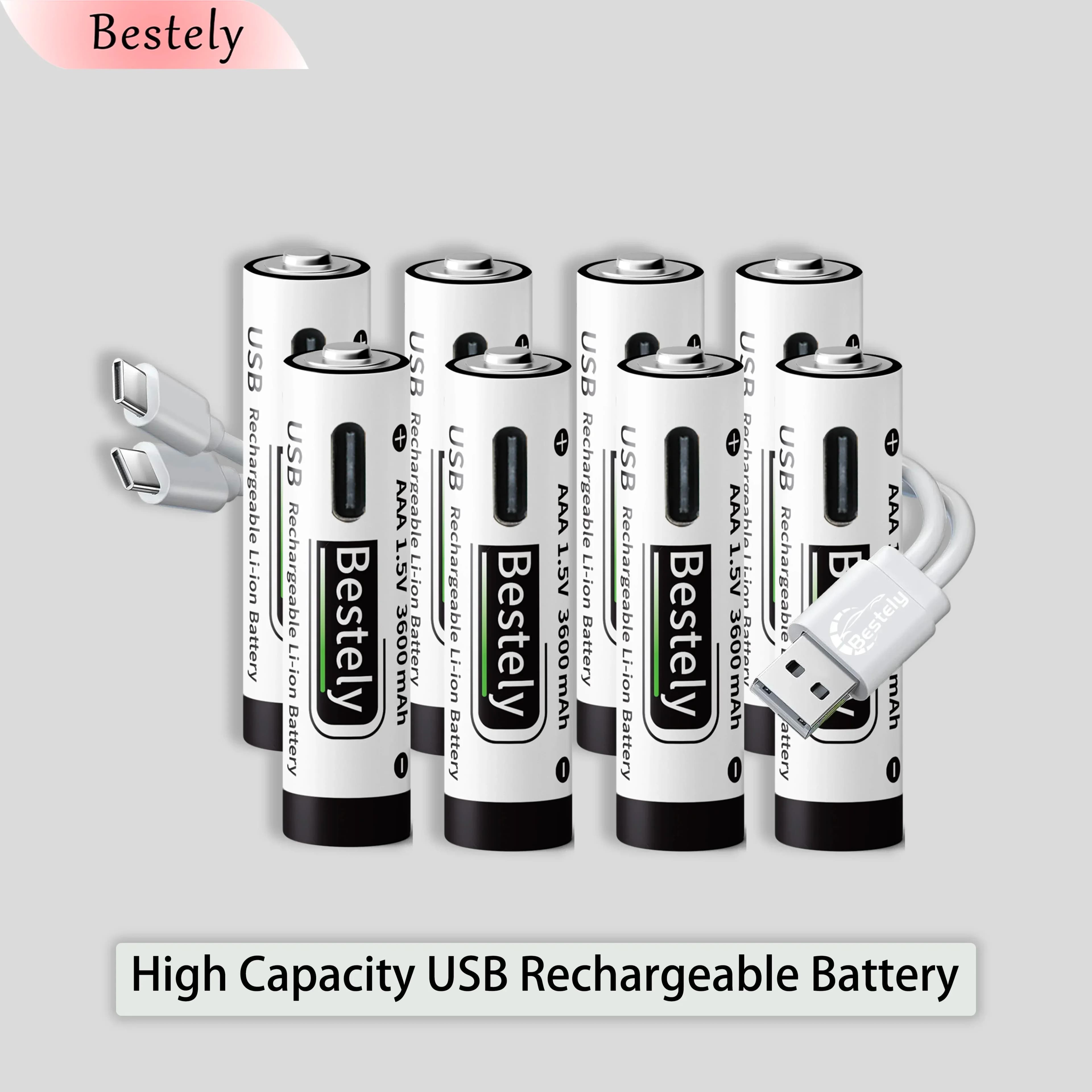 New USB-C 1.5v AAA 3600mAh Rechargeable Lithium ion Battery,Rechargeable AAA Li-ion Type-C Battery,2000 times cycle with Cable