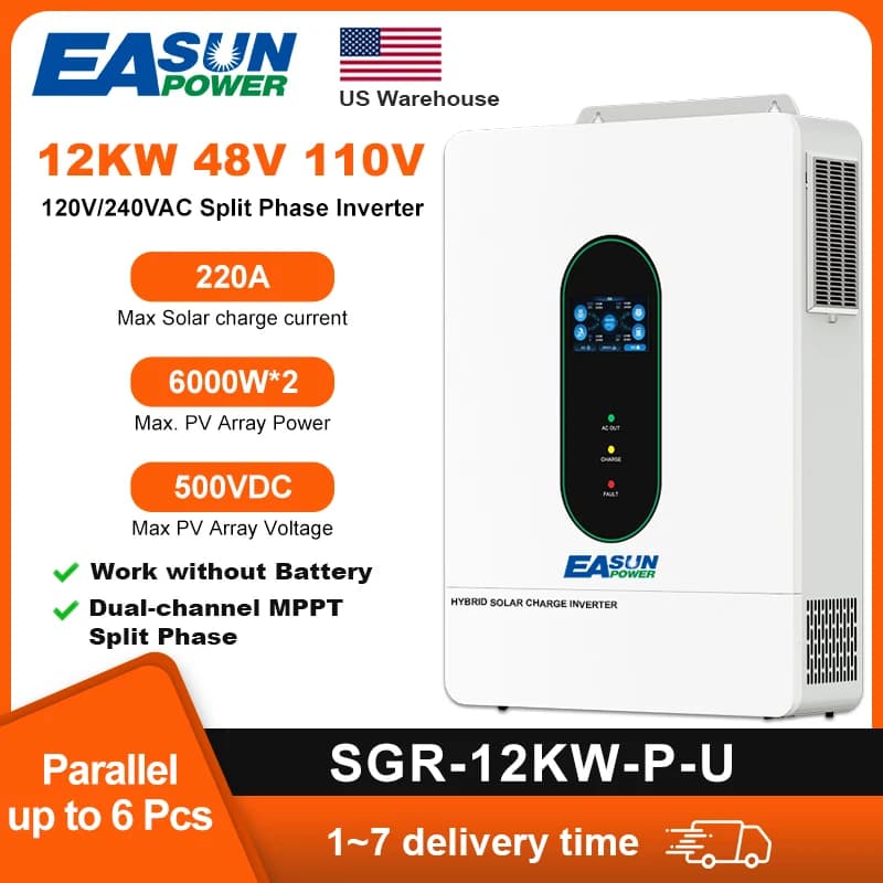 EASUN POWER 12KW Inverter ibrido 48V 110V Inverter solare a fase divisa 2 MPPT parallele con inverter controller solare WiFi 220A